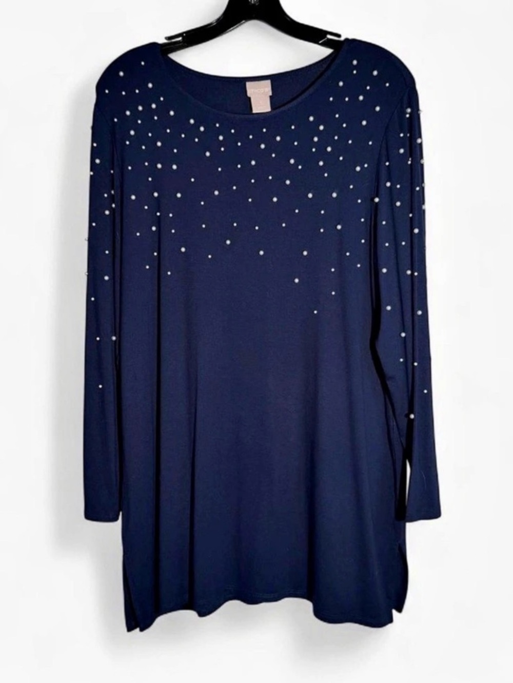 Chico's Embellished Long Sleeve Tunic in Blue Chico’s  Size 2, US Size 12